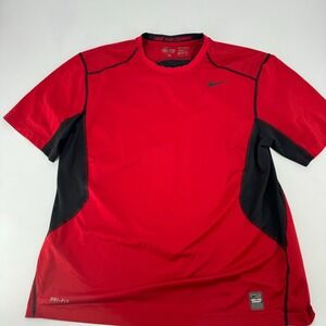 NIKE PRO COMBAT Dri FIT Red Black Athletic T Shirt Men's Size XL